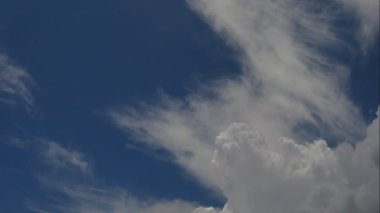 Sky timelapse video of clouds movement on blue sky background, nature concept