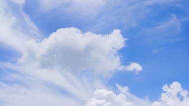 Sky timelapse video of clouds movement on blue sky background, nature concept