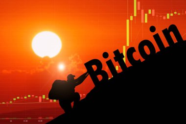 People are pushing bitcoins to the top of the mountain. Bitcoin push idea
