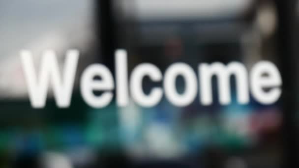 Word Welcome Blurred Background City — Vídeo de stock