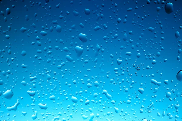 Gotas Água Refrescantes Fundo Azul Espaço Cópia — Fotografia de Stock