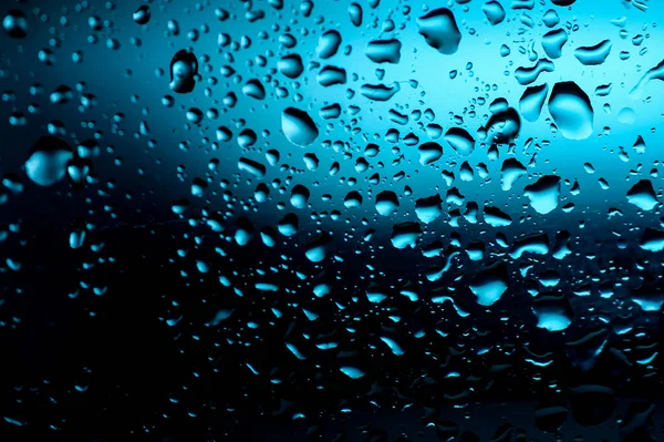 Gotas Água Refrescantes Fundo Azul Espaço Cópia — Fotografia de Stock