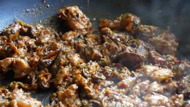 Close Comida Tailandesa Picante Cozinhar Consistindo Carne Bovina Pasta Caril — Vídeo de Stock