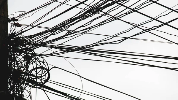 Câbles Électriques Communication Désordonnés Concept Insécurité Négligence — Photo