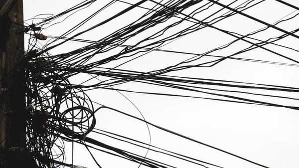 Câbles Électriques Communication Désordonnés Concept Insécurité Négligence — Photo