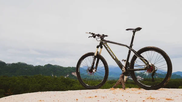 2021年8月6日 在泰国素拉拉巴尼 自行车停放在风景秀丽的山上 — 图库照片