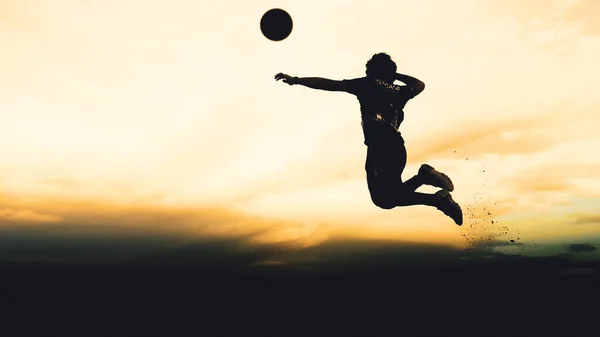 Silhouette Volleyball Player Practicing Mountain Offers Beautiful View Evening — Stock Photo, Image