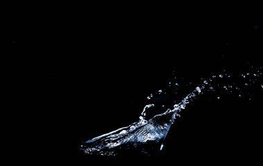 Siyah arka planda su sıçratmak. Siyah arka planda su sıçraması. yayılmış su soyut