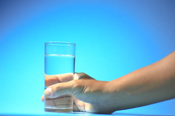 Clean Drinking Water Glass Blue Background Healthy Drinking Water Concept — Stock Photo, Image