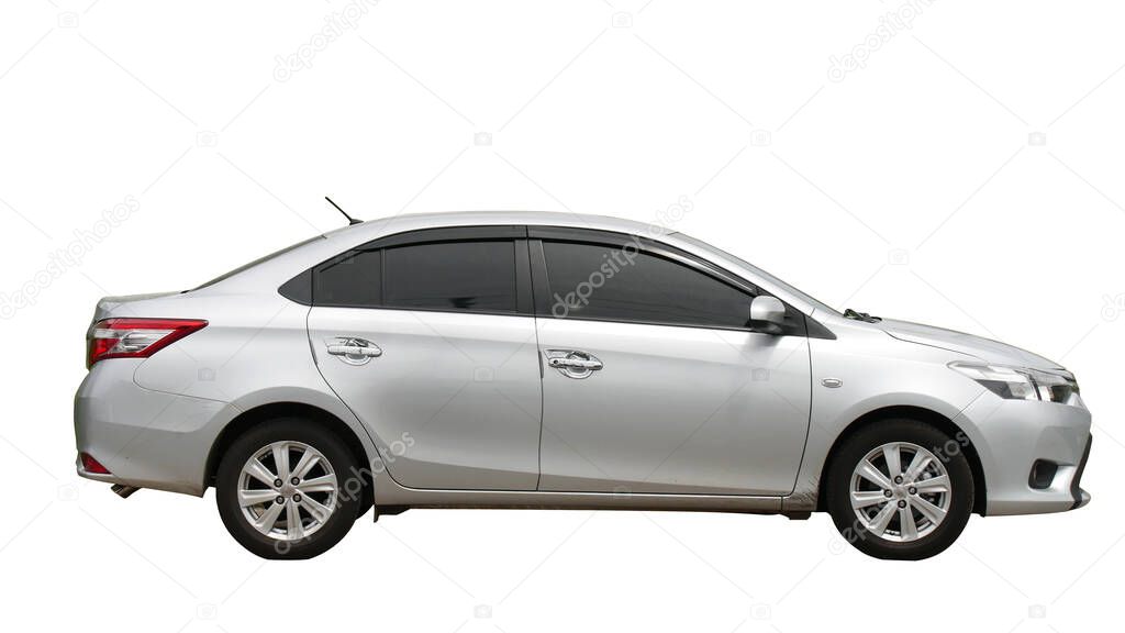 Cars, sedans, silver bronze on a colored background with clipping path. A car on a colored background for use in projects.
