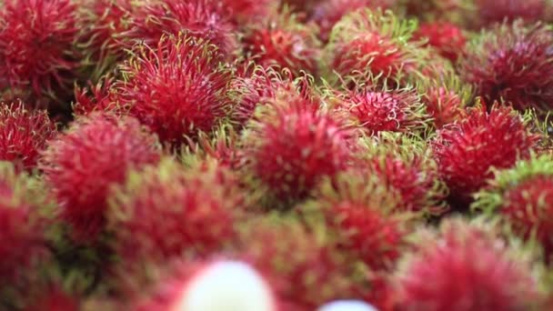 Frutas Rojas Sanas Rambutans Venta Tailandia — Vídeo de stock