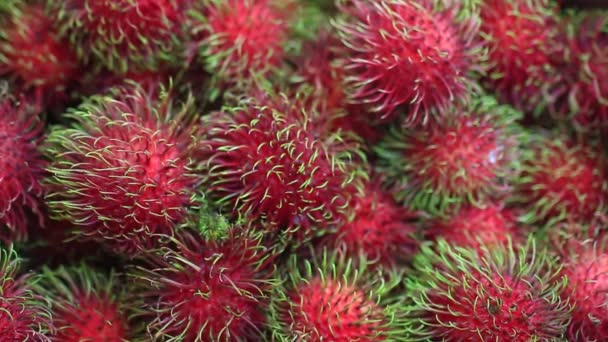 Tayland Satılık Kırmızı Sağlıklı Meyveli Rambutanlar — Stok video