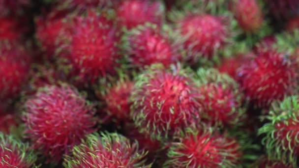 Frutas Rojas Sanas Rambutans Venta Tailandia — Vídeo de stock