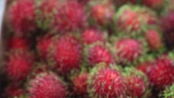 Fruits Rouges Sains Rambutans Vendre Thaïlande — Video