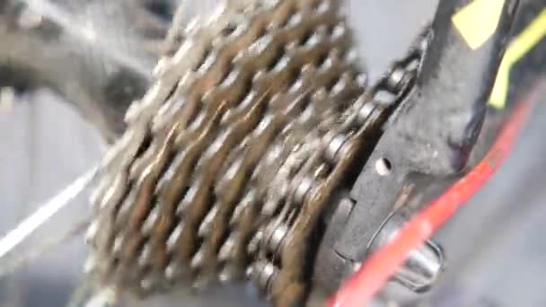 Close Bicycle Chain Gear Background — Stockvideo