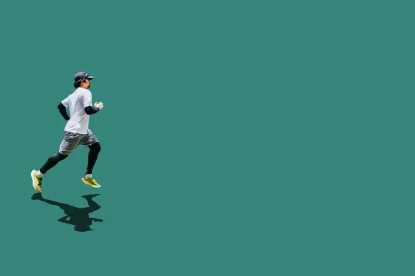 Asian Man White Shirt Jogging Colored Background Clipping Path Fitness — Stock Photo, Image