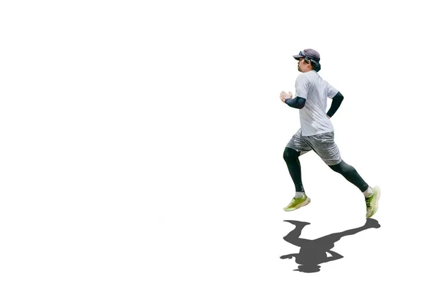 Asian Man White Shirt Jogging Colored Background Clipping Path Fitness — Stock Photo, Image