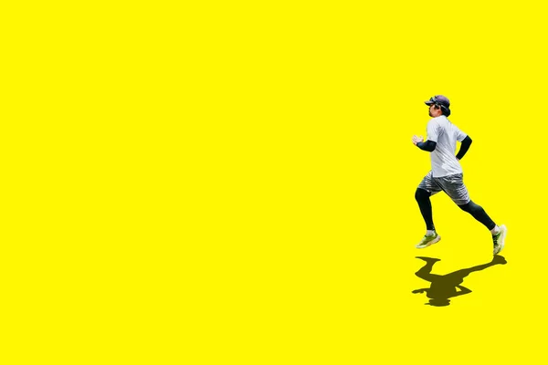 Asian Man White Shirt Jogging Colored Background Clipping Path Fitness — Stock Photo, Image