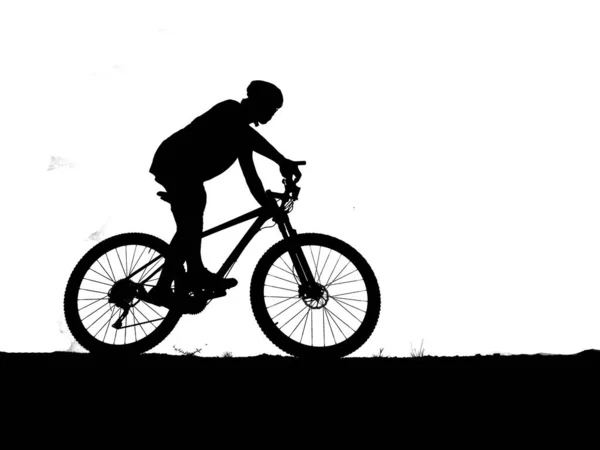 Силуэт Горного Велосипедиста Цветном Фоне Вырезкой Дорожки — стоковое фото