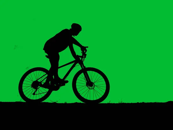 Silhouette Mountain Biker Colored Background Clipping Path — Stock Photo, Image