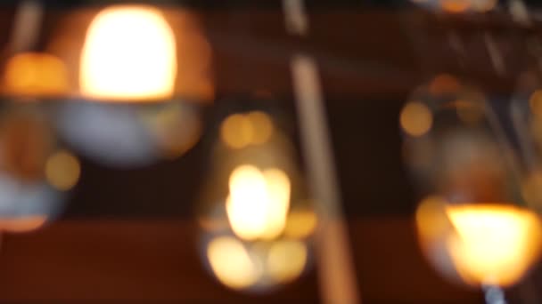 Закрытие Старых Электрических Лампочек Декоративное Освещение Нагревательные Катушки — стоковое видео