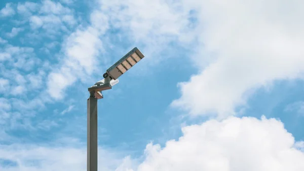 Electric Pole Lit Led Bulbs Using Solar Energy Saving Energy — Stock Photo, Image