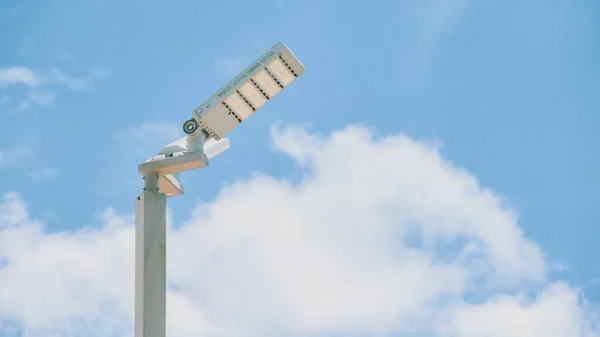 Electric Pole Lit Led Bulbs Using Solar Energy Saving Energy — Stock Photo, Image