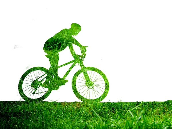 Silhouette Mountain Biker Colored Background Clipping Path — Stock Photo, Image