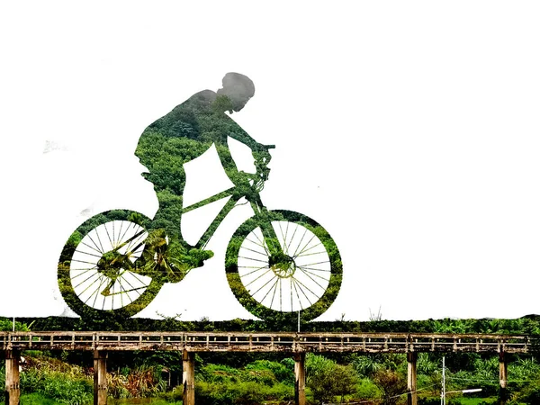 Silhouette Des Mountainbikers Auf Farbigem Hintergrund Mit Clipping Pfad — Stockfoto