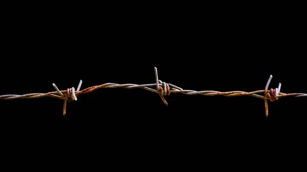 Old Barbed Wire Fence Rust Black Background — Stock Photo, Image