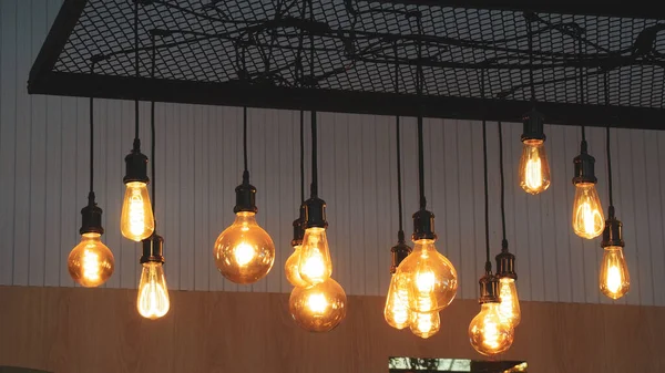 vintage light bulbs hanging on ceiling
