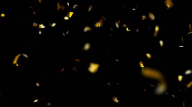 Koyu bir zemin üzerinde altın konfetilerin dalgalanan görüntüsü, kutlamalar ve şenlik için mükemmel..