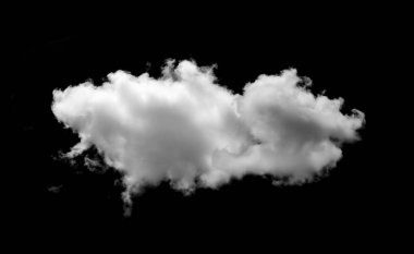 Siyah bir arkaplana karşı tek bir pofuduk beyaz bulut, dokusunu ve şeklini minimalist bir tarzda vurguluyor..