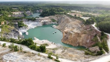 Dağlardaki nehrin havadan görünüşü