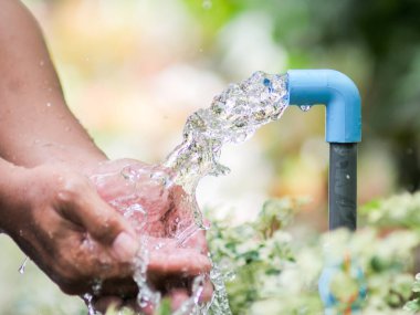 Bahçeyi su hortumuyla sulayan kadın.