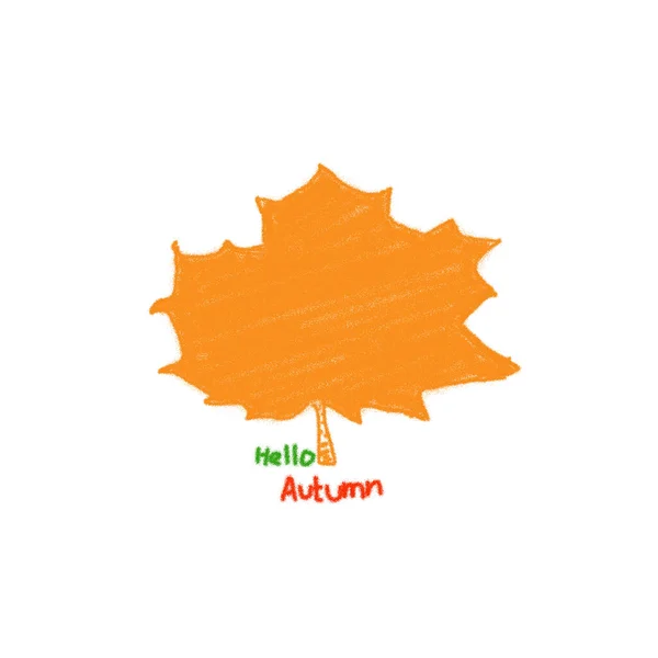 Prosty Jesienny Liść Ręcznie Rysowany Liść Klonu Tekst Hello Autumn — Zdjęcie stockowe