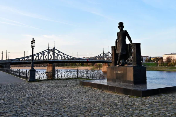 Tver Russia October 2020 Memories Alexander Pushkin Bridge Volga River — 스톡 사진