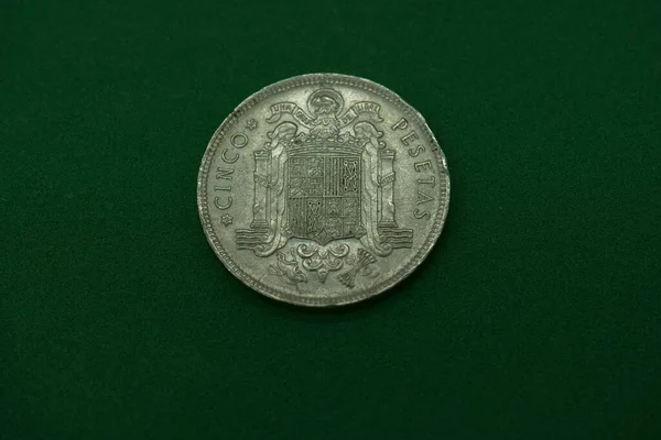 Mynt Gamla Metall Pengar Spanien Gamla Gröna Samlarobjekt Runda Numismatisk — Stockfoto