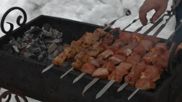 Cooking meat on the grill — Stock Video