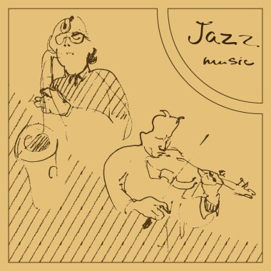 Duet jazz musicians playing music. Sketched illustration. clipart
