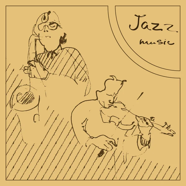 Duo de musiciens de jazz jouant de la musique. Illustration schématique . — Image vectorielle