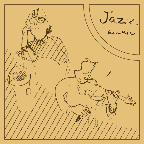 Duet jazz musicians playing music. Sketched illustration.