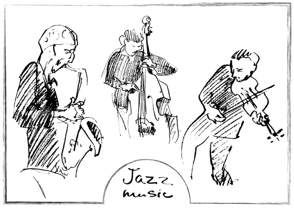 Sets der skizzierten Musiker. Handgezeichnete Illustration — Stockvektor