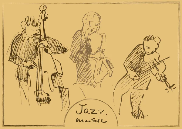 Conjuntos de los músicos dibujados. Ilustración dibujada a mano — Vector de stock