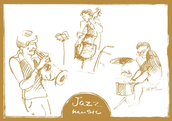 Conjuntos dos músicos esboçados. Ilustração desenhada à mão — Vetor de Stock