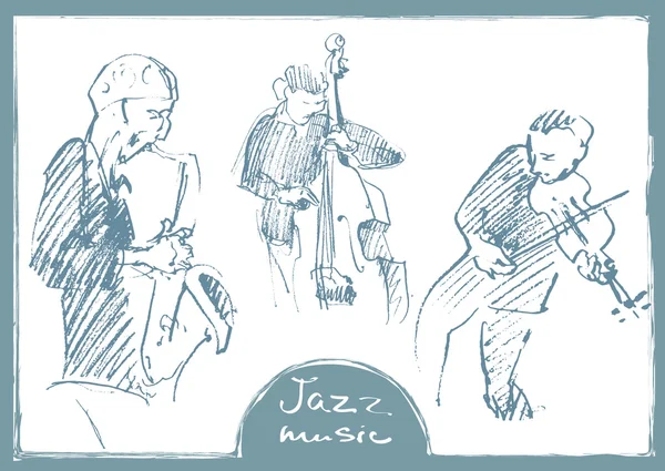 Sets der skizzierten Musiker. Handgezeichnete Illustration — Stockvektor