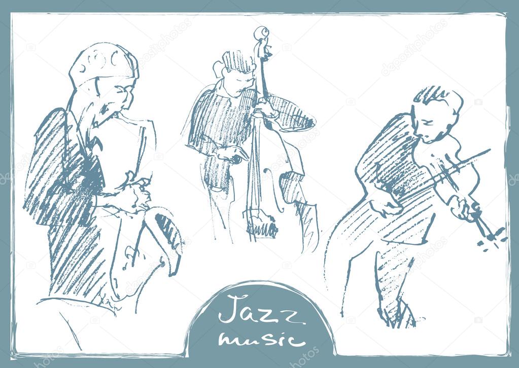 Sets of the sketched musicians. Handdrawn illustration