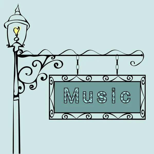 Music text on vintage street sign — Stock Vector