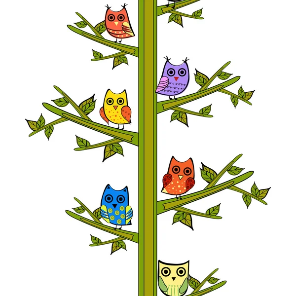 Сова на гілці дерева вертикальний вектор безшовний візерунок — стоковий вектор