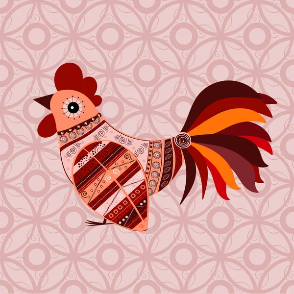 Cock bird ethnic pattern — Stock Vector